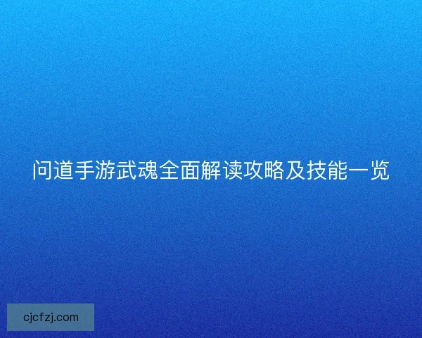 问道手游武魂全面解读攻略及技能一览