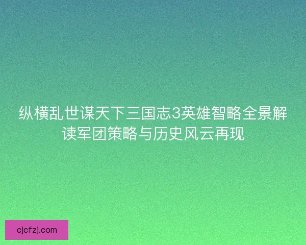 纵横乱世谋天下三国志3英雄智略全景解读军团策略与历史风云再现